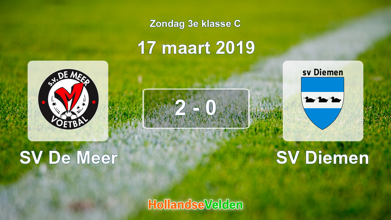 Gespeelde wedstrijd: SV De Meer - SV Diemen 2 - 0 (17 maart 2019)