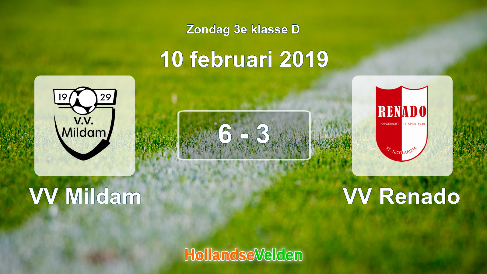 Gespeelde wedstrijd: VV Mildam - VV Renado 6 - 3 (10 februari 2019)