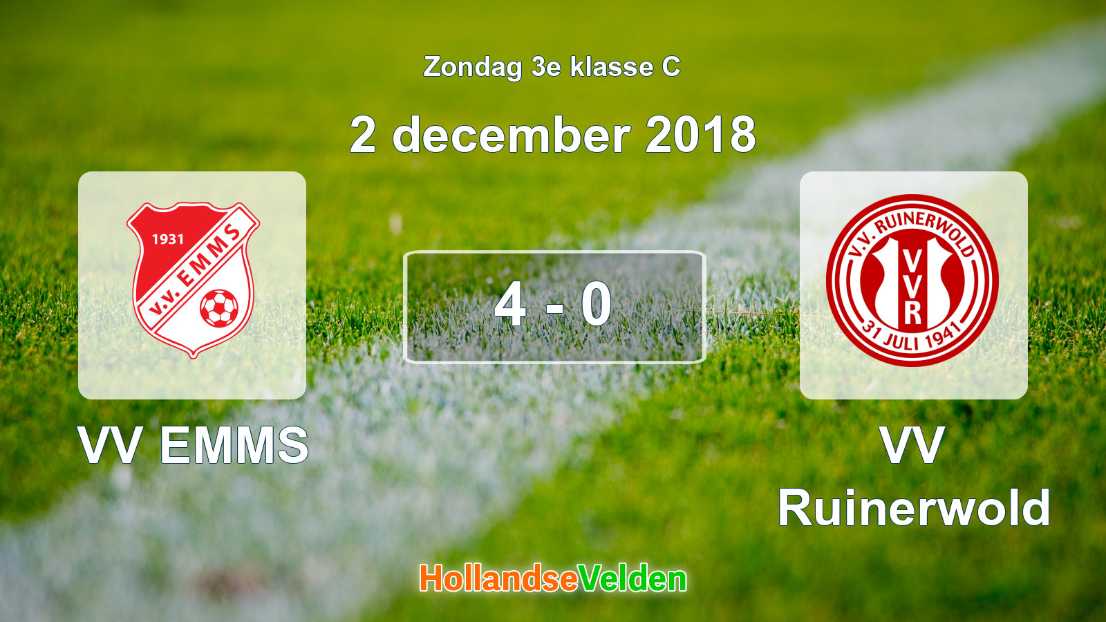 Gespeelde wedstrijd: VV EMMS - VV Ruinerwold 4 - 0 (2 december 2018)