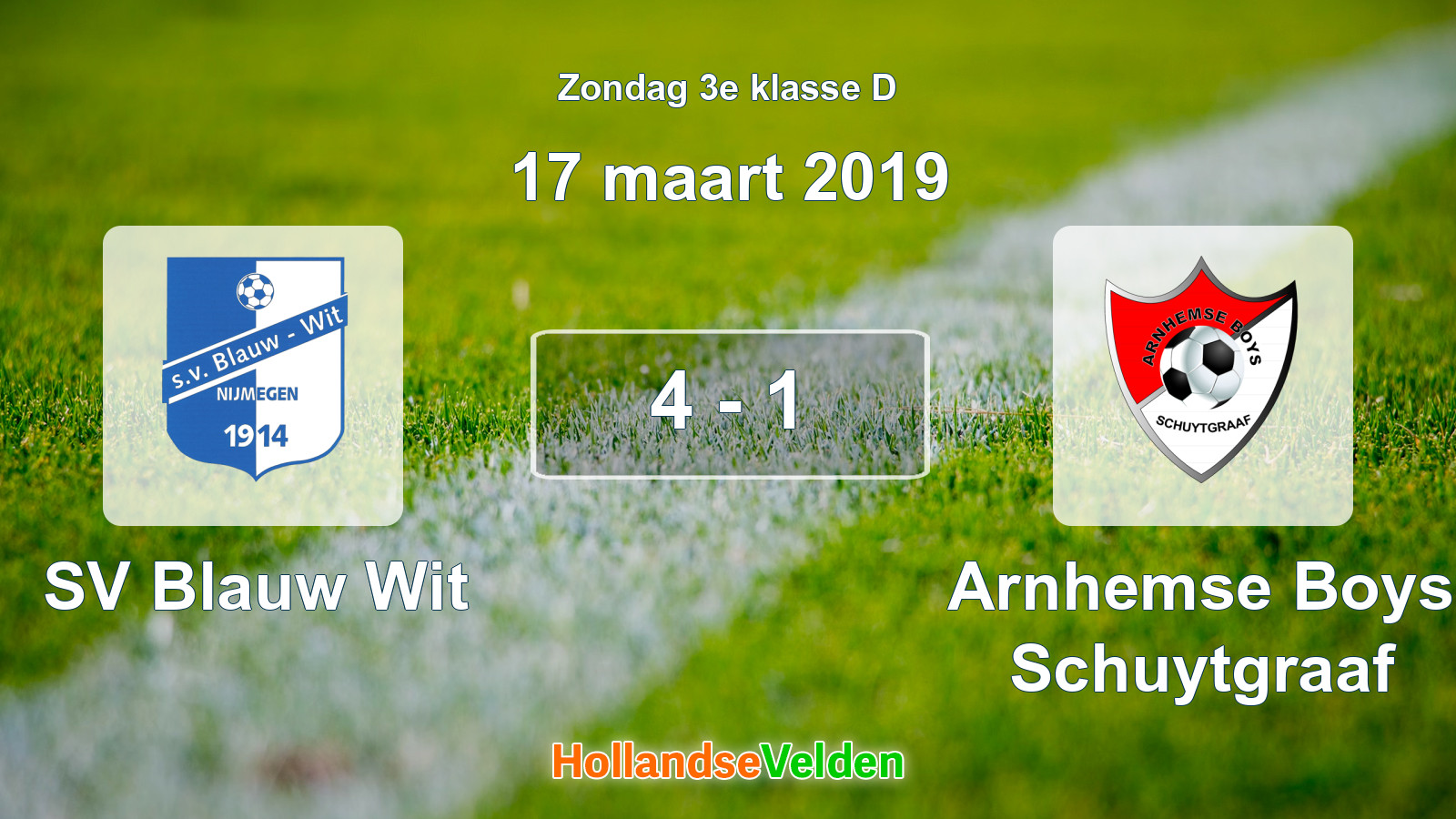 Gespeelde wedstrijd: SV Blauw Wit - Arnhemse Boys Schuytgraaf 4 - 1 (17 maart 2019)