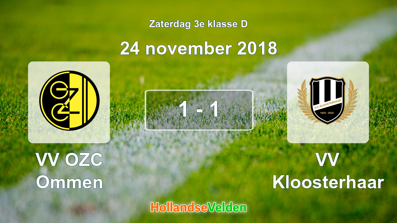 Gespeelde wedstrijd: VV OZC Ommen - VV Kloosterhaar 1 - 1 (24 november 2018)