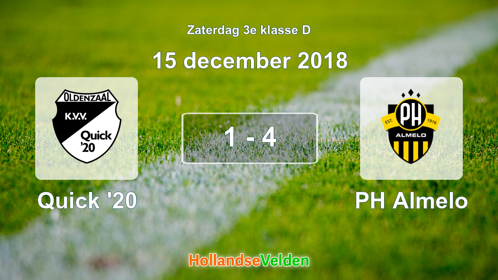 Gespeelde wedstrijd: Quick '20 - PH Almelo 1 - 4 (15 december 2018)