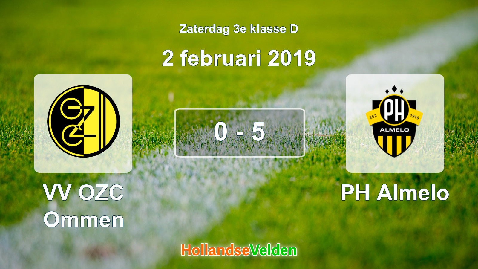 Gespeelde wedstrijd: VV OZC Ommen - PH Almelo 0 - 5 (2 februari 2019)