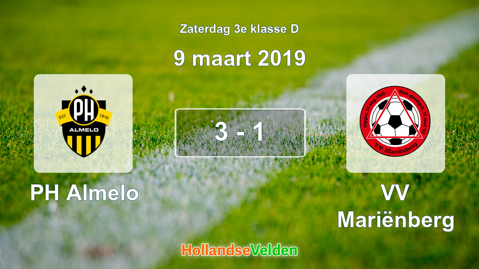 Gespeelde wedstrijd: PH Almelo - VV Mariënberg 3 - 1 (9 maart 2019)