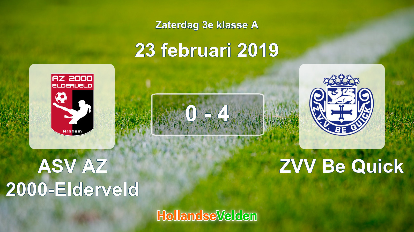 Gespeelde wedstrijd: ASV AZ 2000-Elderveld - ZVV Be Quick 0 - 4 (23 februari 2019)