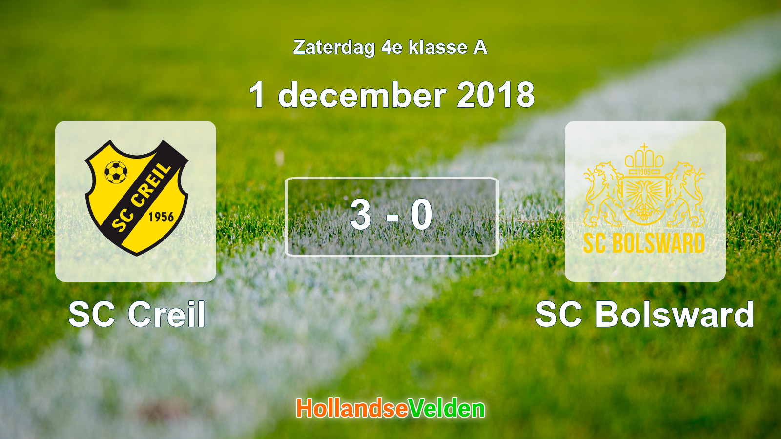 Gespeelde wedstrijd: SC Creil - SC Bolsward 3 - 0 (1 december 2018)