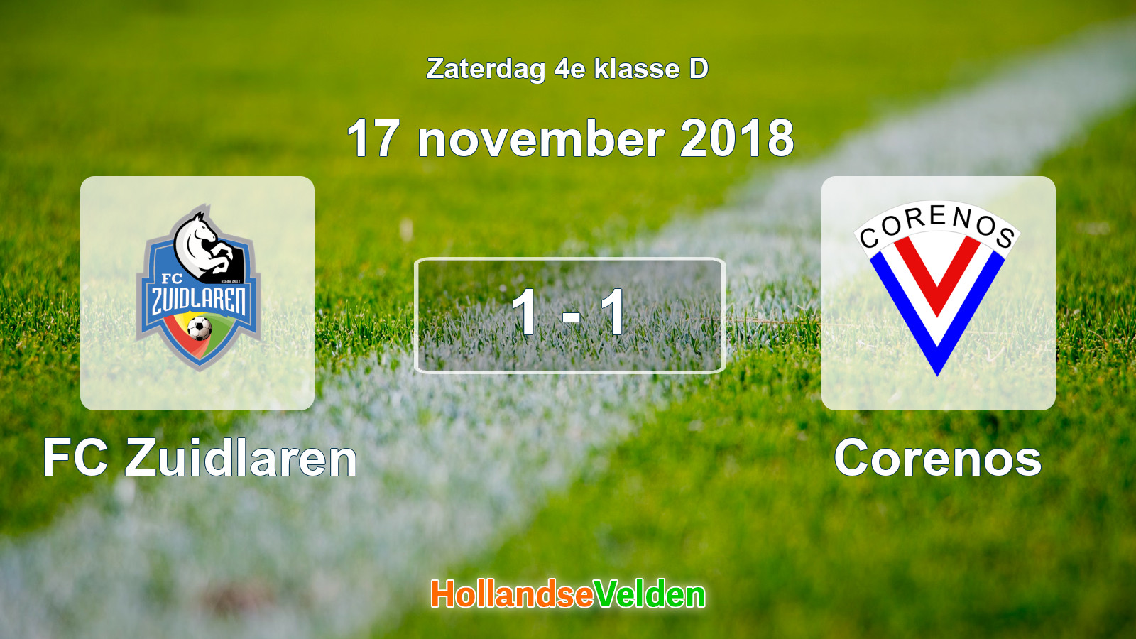 Gespeelde wedstrijd: FC Zuidlaren - Corenos 1 - 1 (17 november 2018)