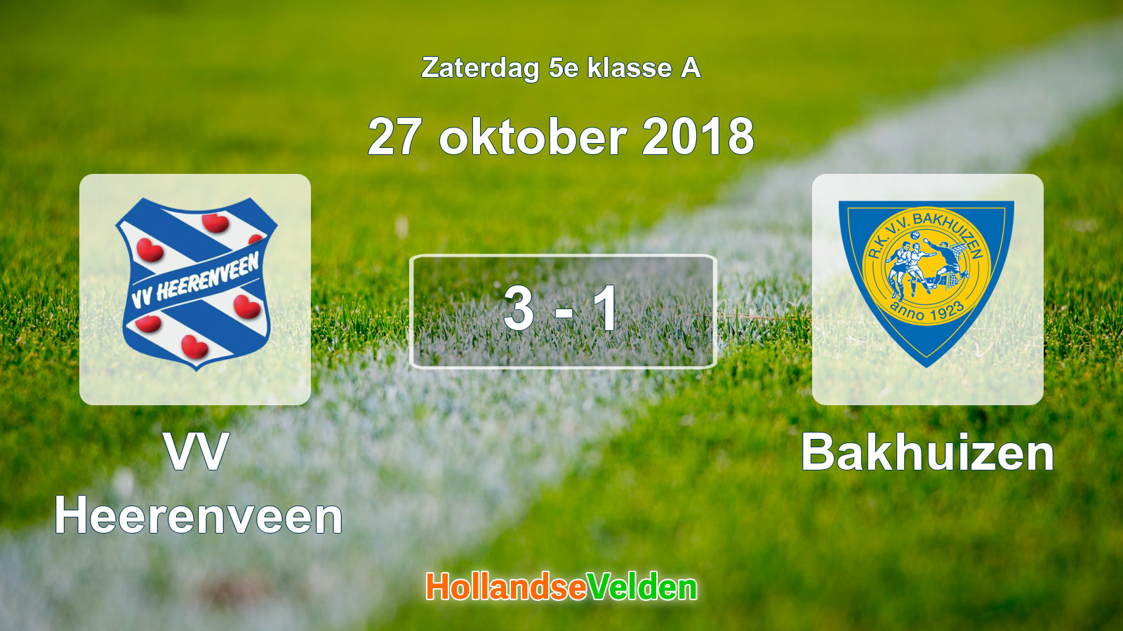 Gespeelde wedstrijd: VV Heerenveen - Bakhuizen 3 - 1 (27 oktober 2018)
