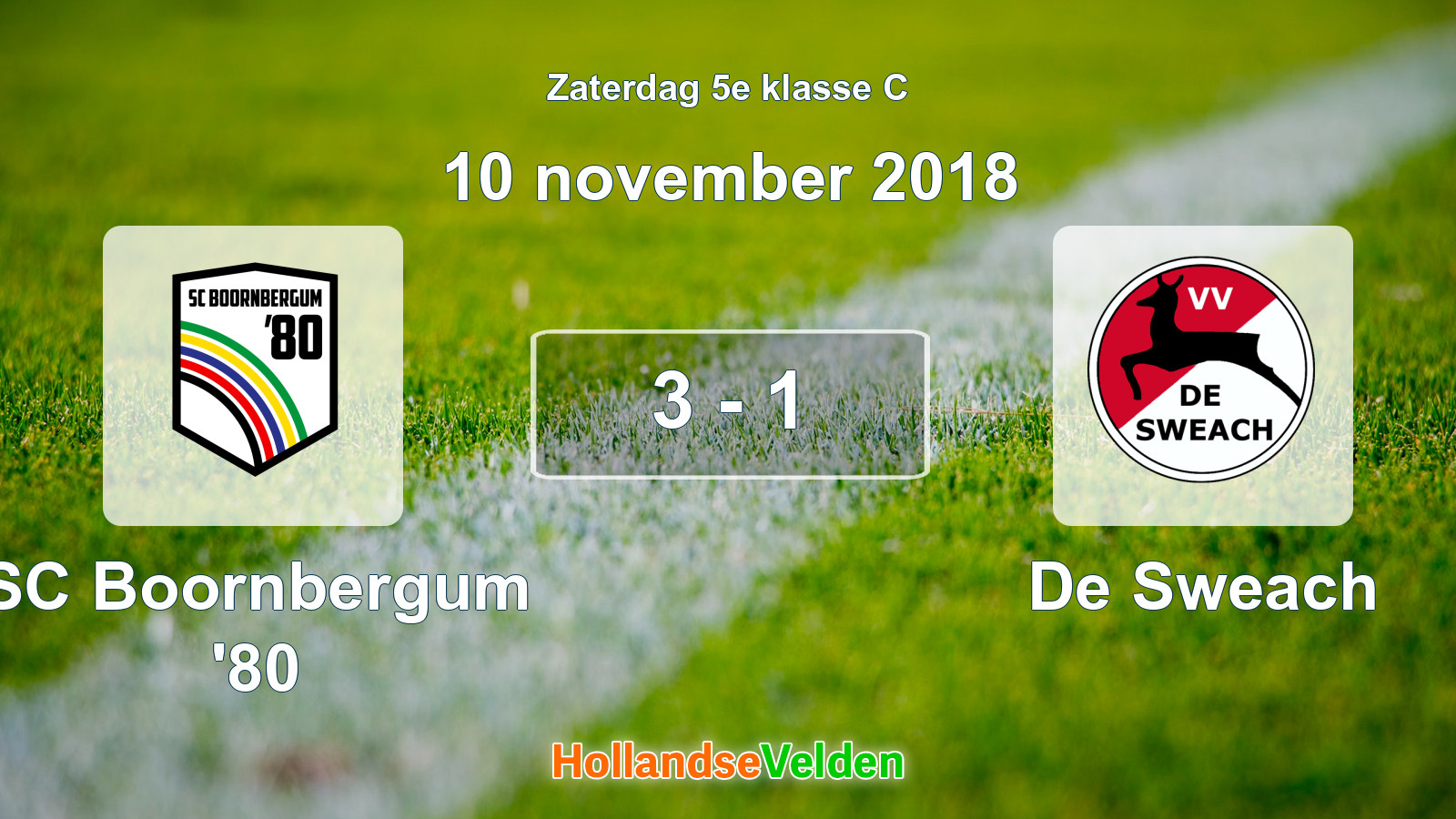 Gespeelde wedstrijd: SC Boornbergum '80 - De Sweach 3 - 1 (10 november 2018)
