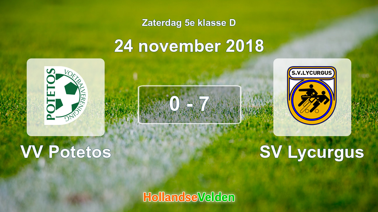 Gespeelde wedstrijd: VV Potetos - SV Lycurgus 0 - 7 (24 november 2018)