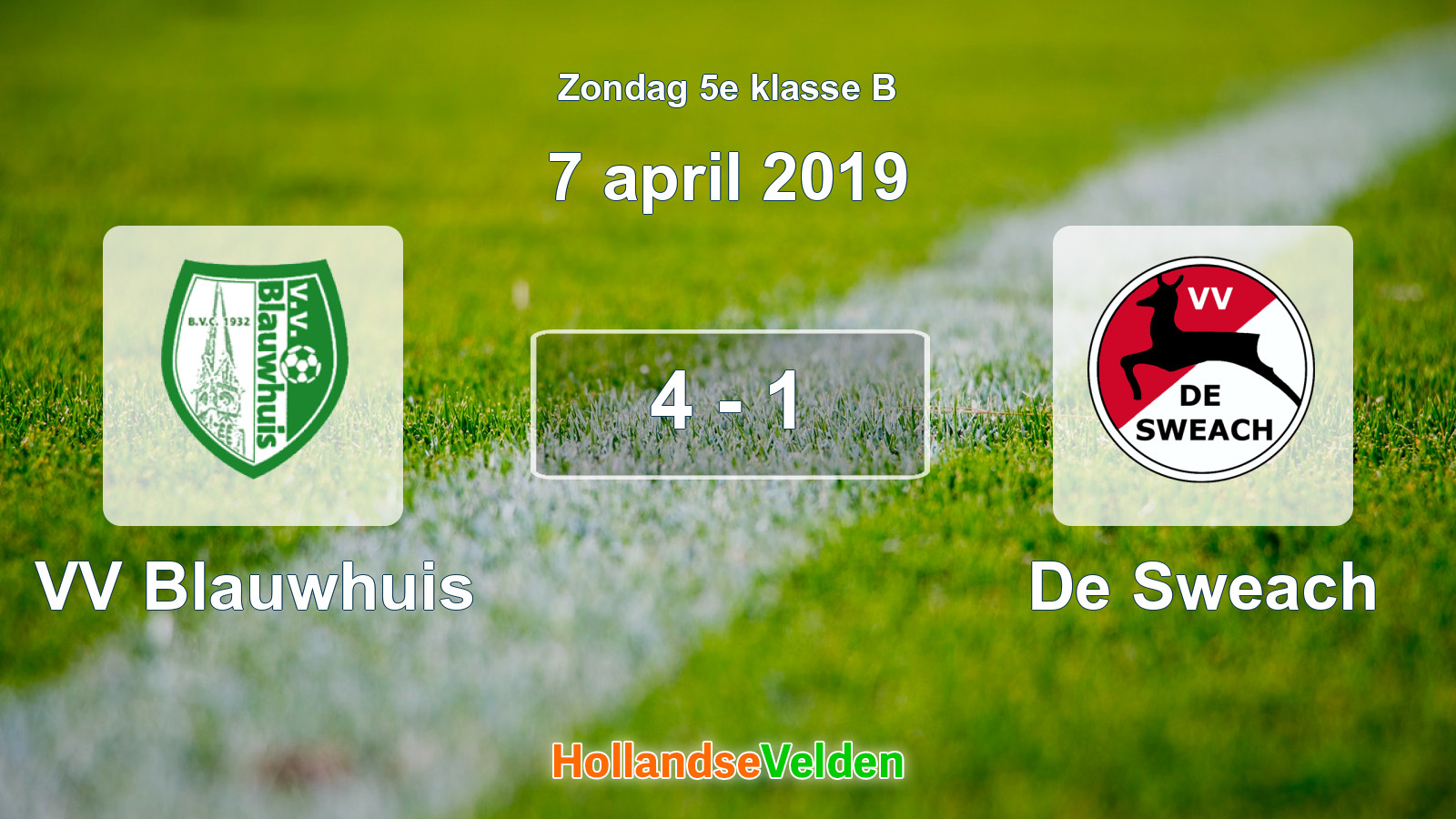Gespeelde wedstrijd: VV Blauwhuis - De Sweach 4 - 1 (7 april 2019)