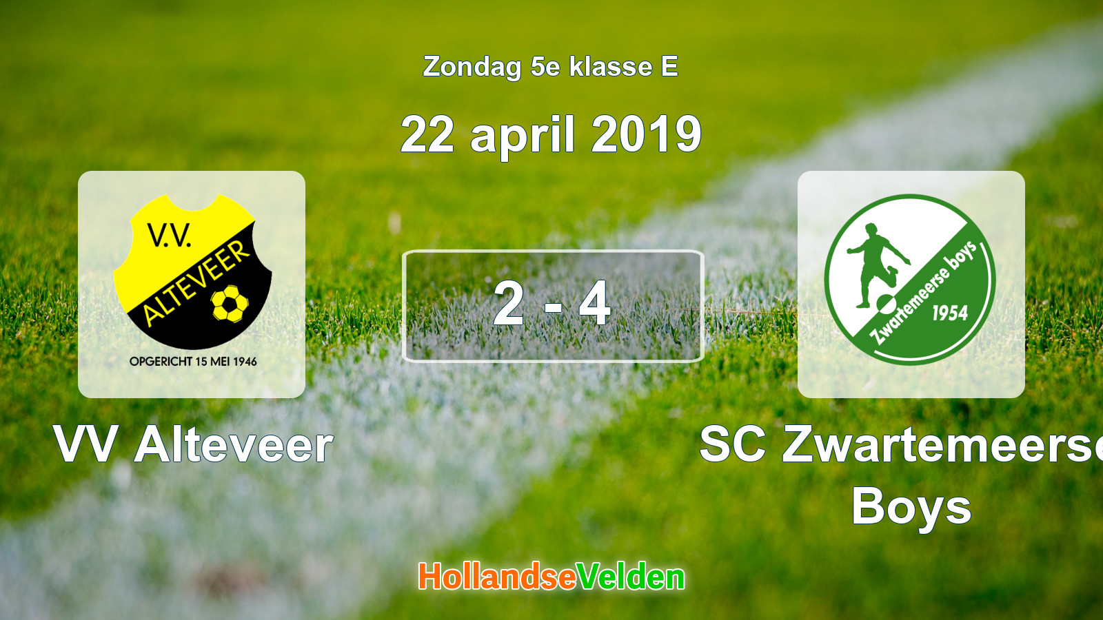 Gespeelde wedstrijd: VV Alteveer - SC Zwartemeerse Boys 2 - 4 (22 april 2019)