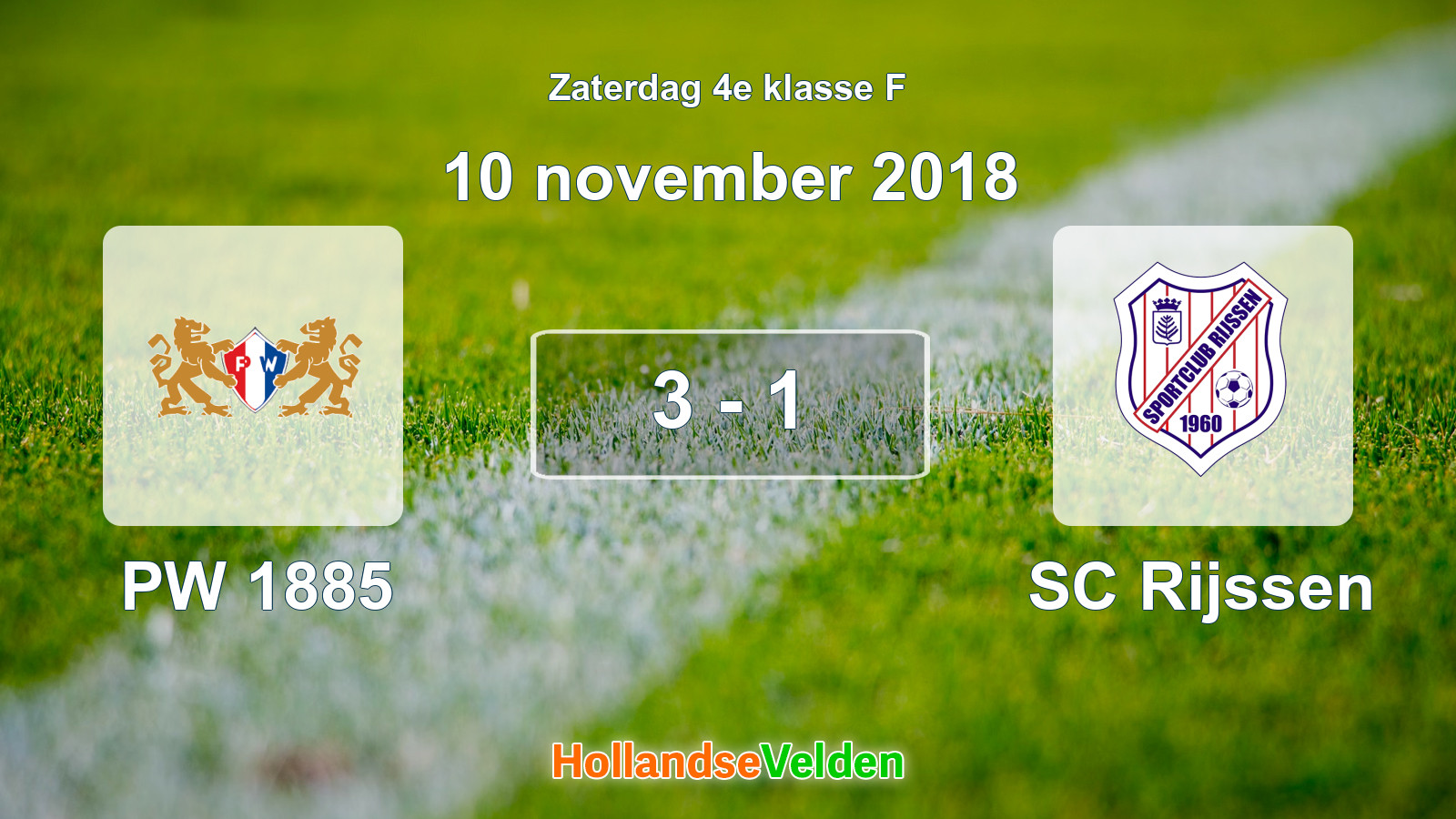 Gespeelde wedstrijd: PW 1885 - SC Rijssen 3 - 1 (10 november 2018)
