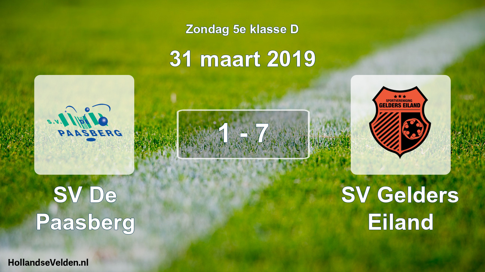 Gespeelde wedstrijd: SV De Paasberg - SV Gelders Eiland 1 - 7 (31 maart 2019)