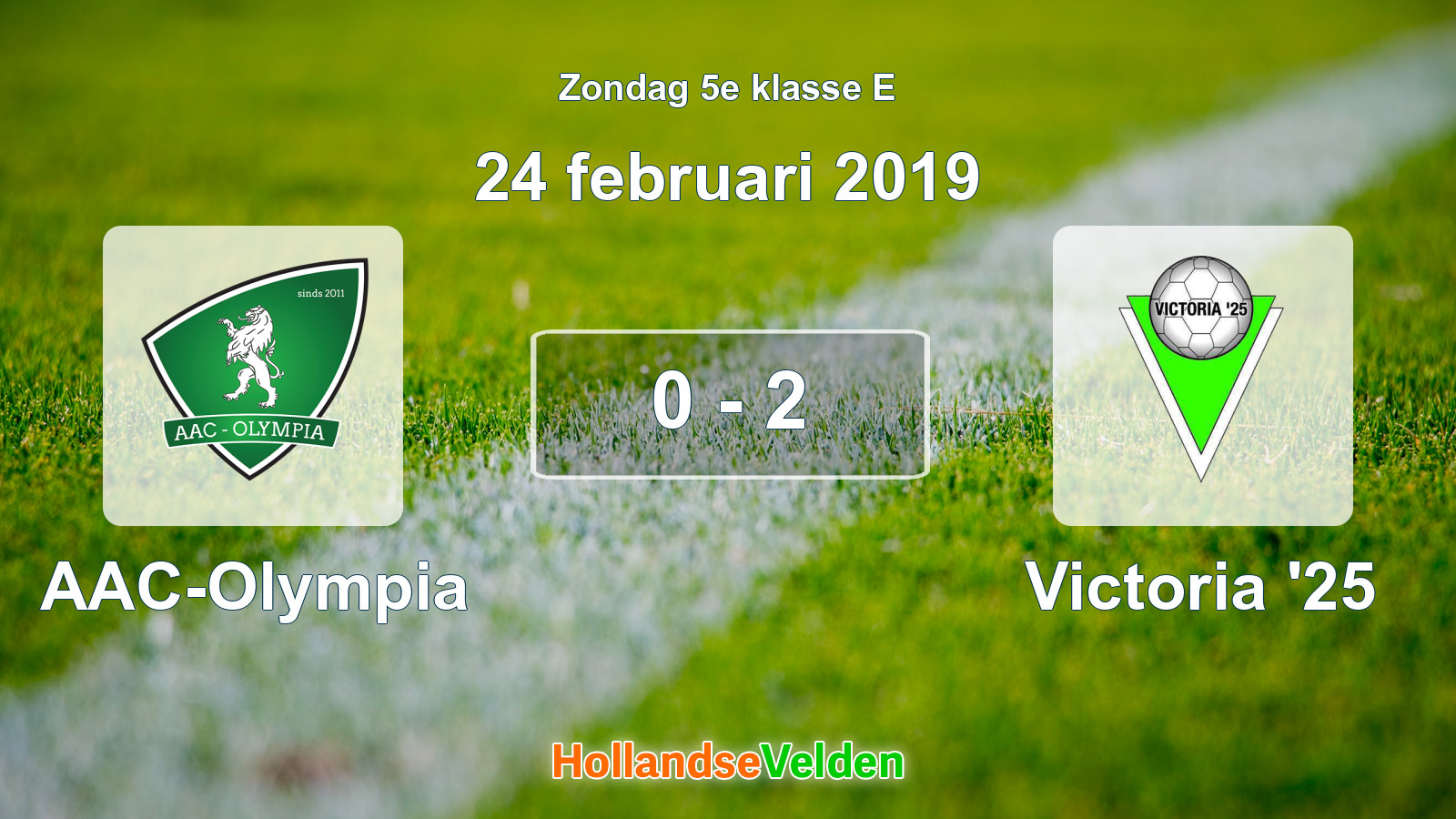 Gespeelde wedstrijd: AAC-Olympia - Victoria '25 0 - 2 (24 februari 2019)