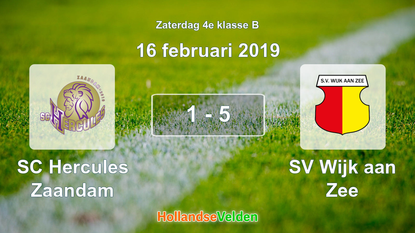 Gespeelde wedstrijd: SC Hercules Zaandam - SV Wijk aan Zee 1 - 5 (16 februari 2019)