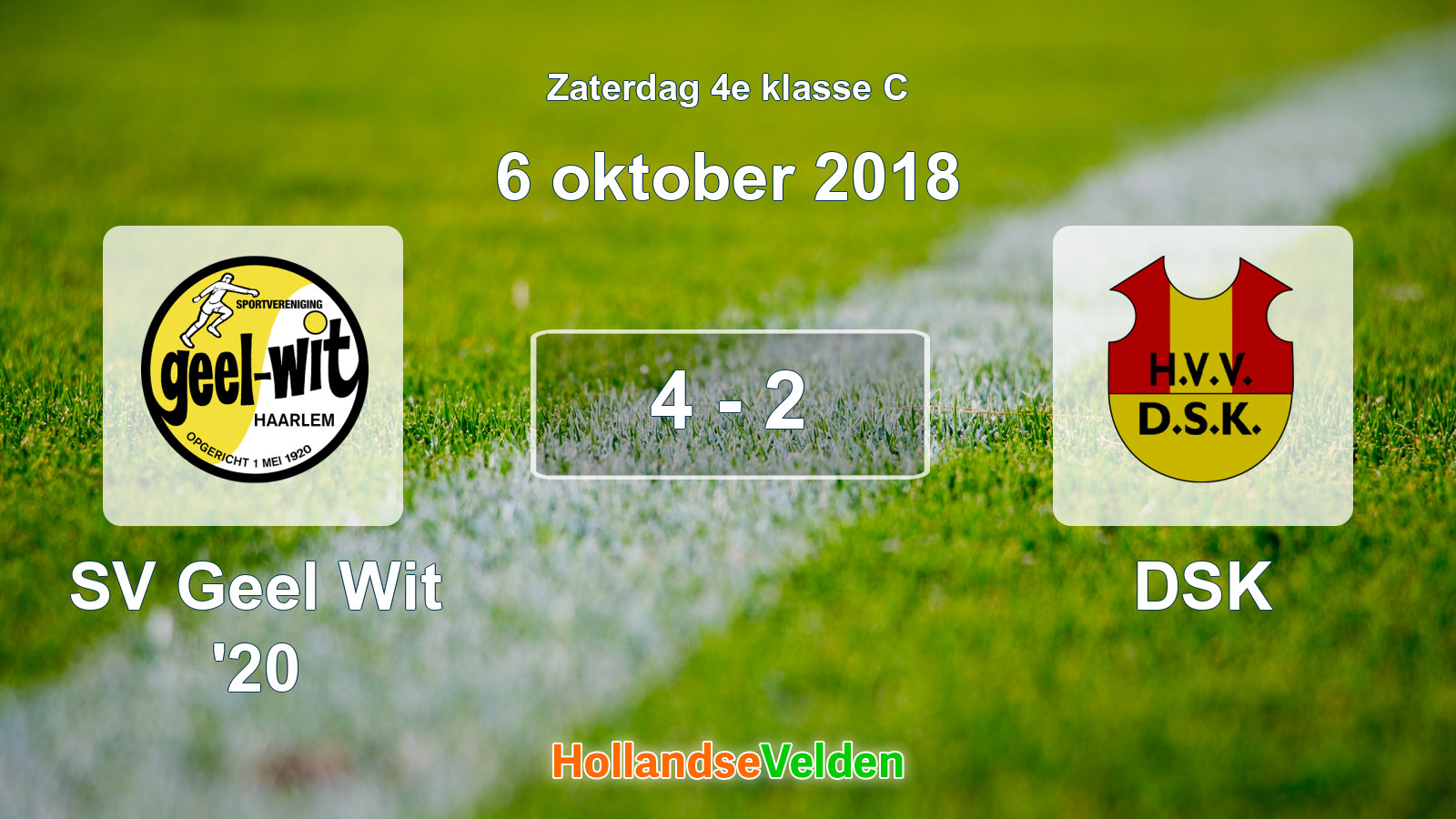 Gespeelde wedstrijd: SV Geel Wit '20 - DSK 4 - 2 (6 oktober 2018)