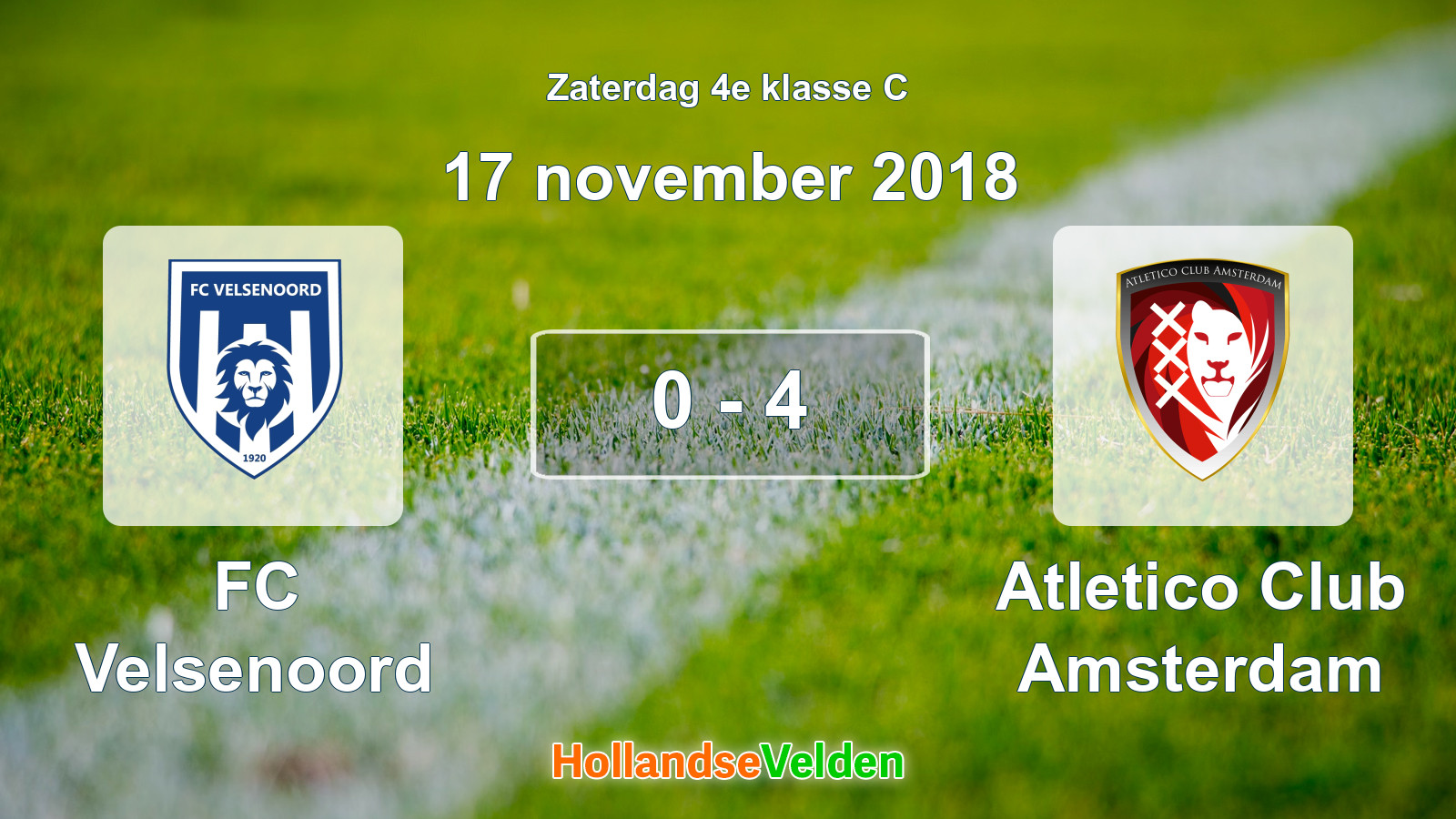 Gespeelde wedstrijd: FC Velsenoord - Atletico Club Amsterdam 0 - 4 (17 november 2018)