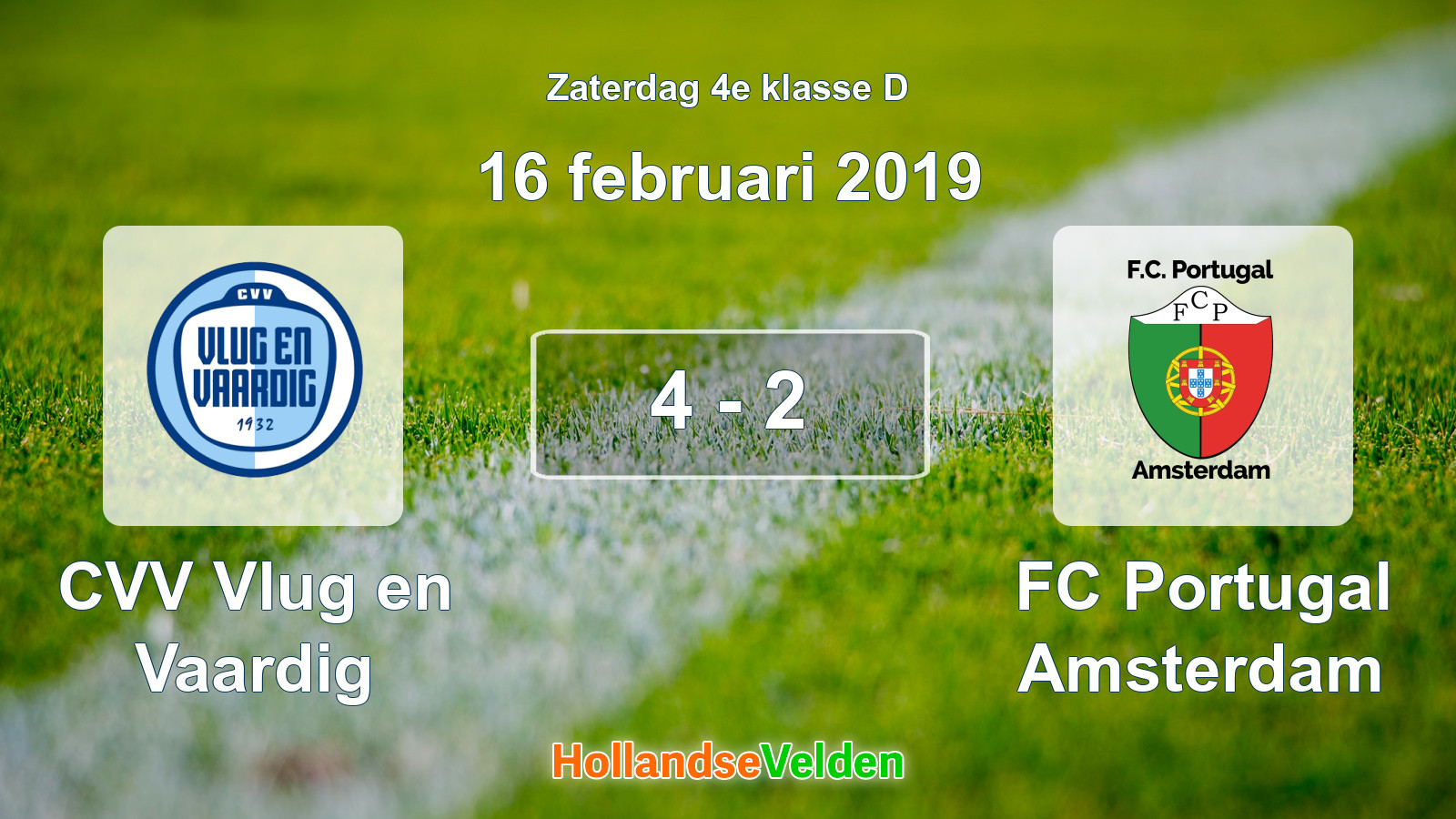 Gespeelde wedstrijd: CVV Vlug en Vaardig - FC Portugal Amsterdam 4 - 2 (16 februari 2019)