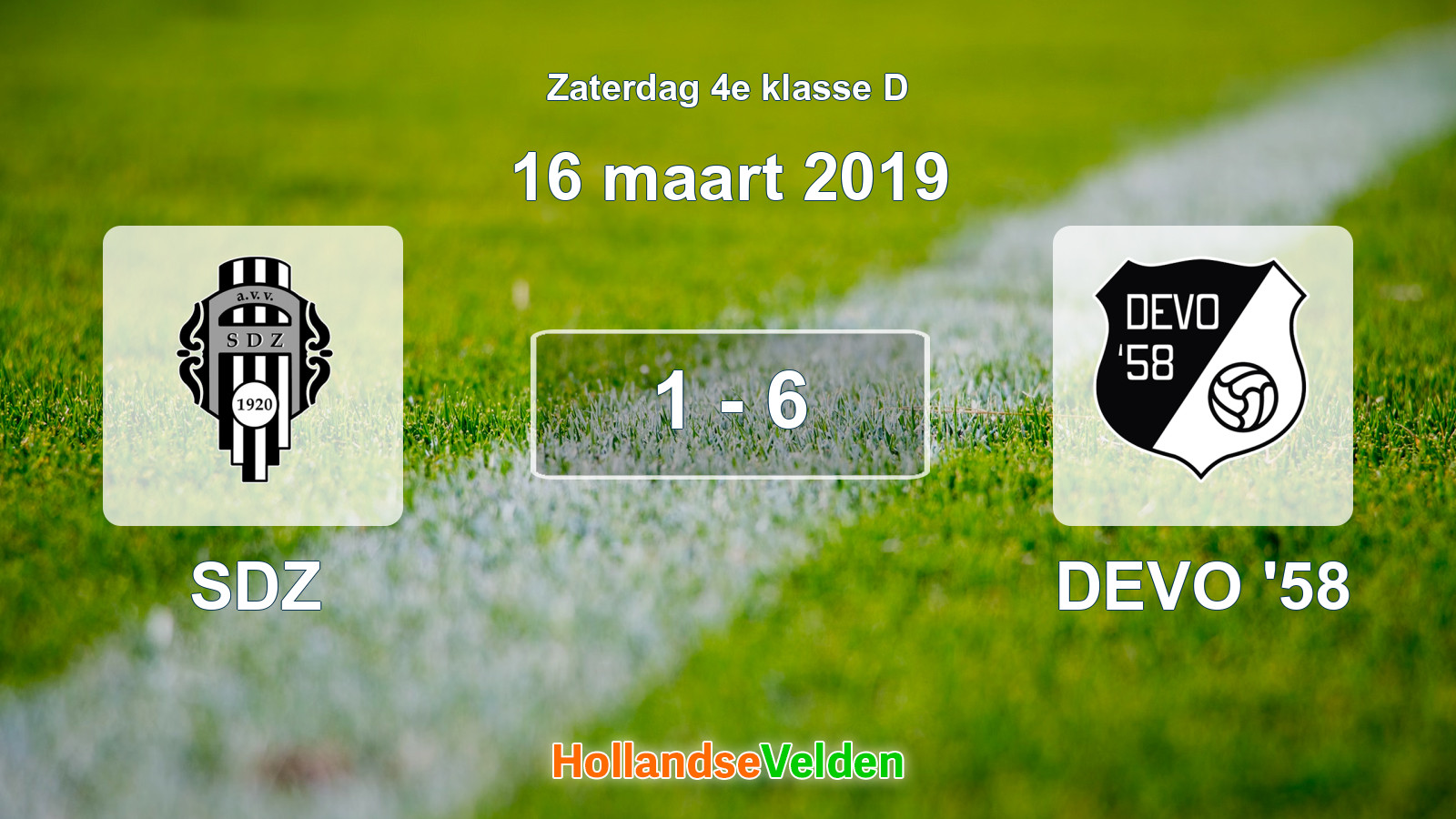 Gespeelde wedstrijd: SDZ - DEVO '58 1 - 6 (16 maart 2019)
