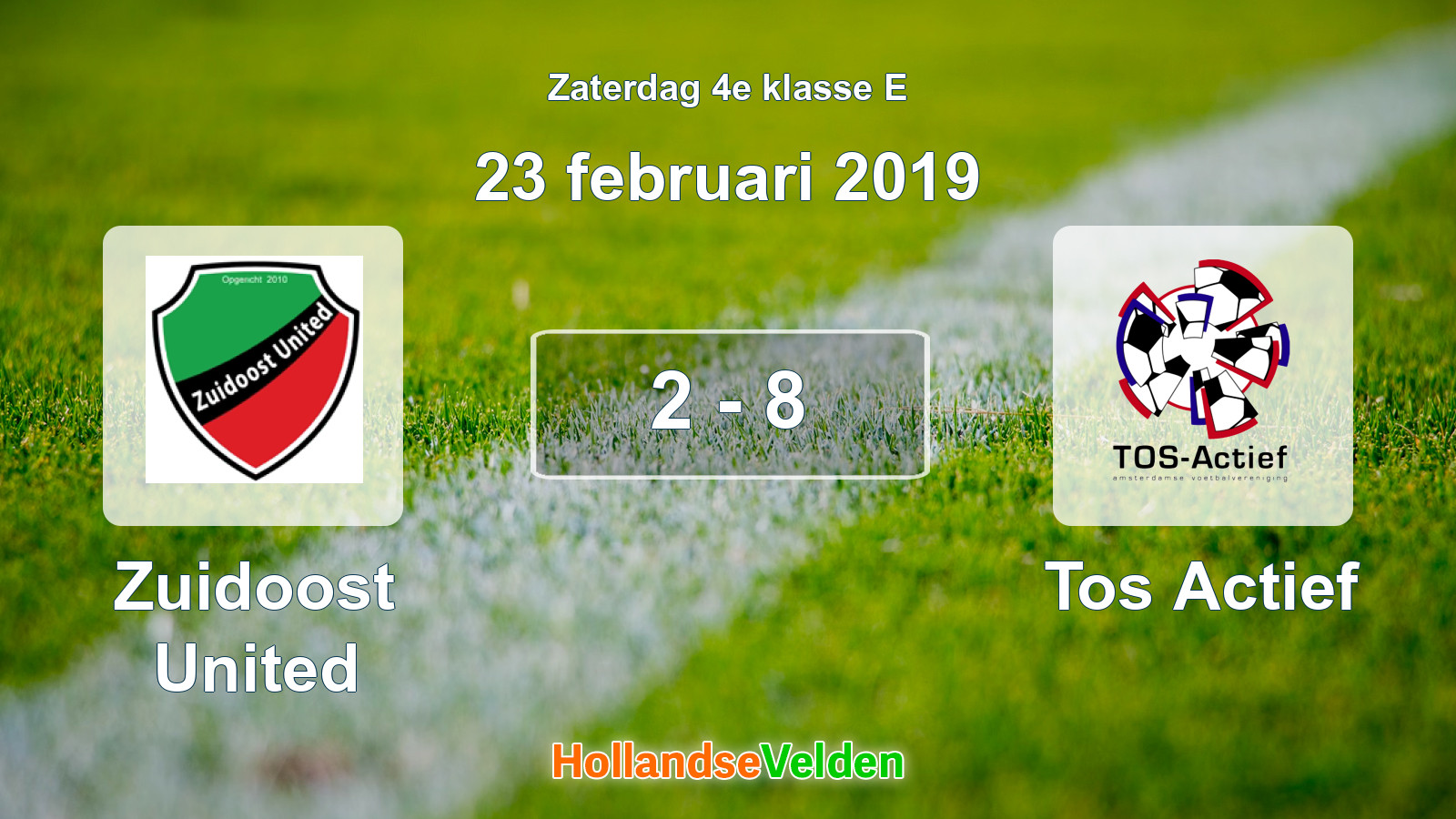 Gespeelde wedstrijd: Zuidoost United - Tos Actief 2 - 8 (23 februari 2019)