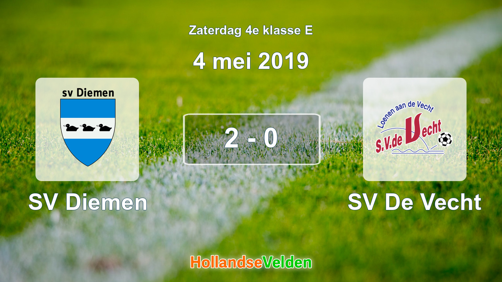 Gespeelde wedstrijd: SV Diemen - SV De Vecht 2 - 0 (4 mei 2019)