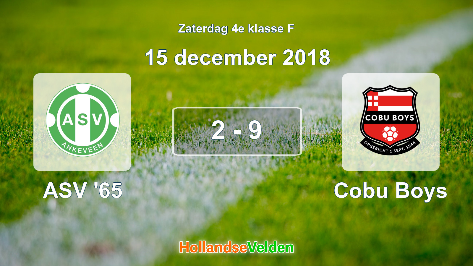 Gespeelde wedstrijd: ASV '65 - Cobu Boys 2 - 9 (15 december 2018)