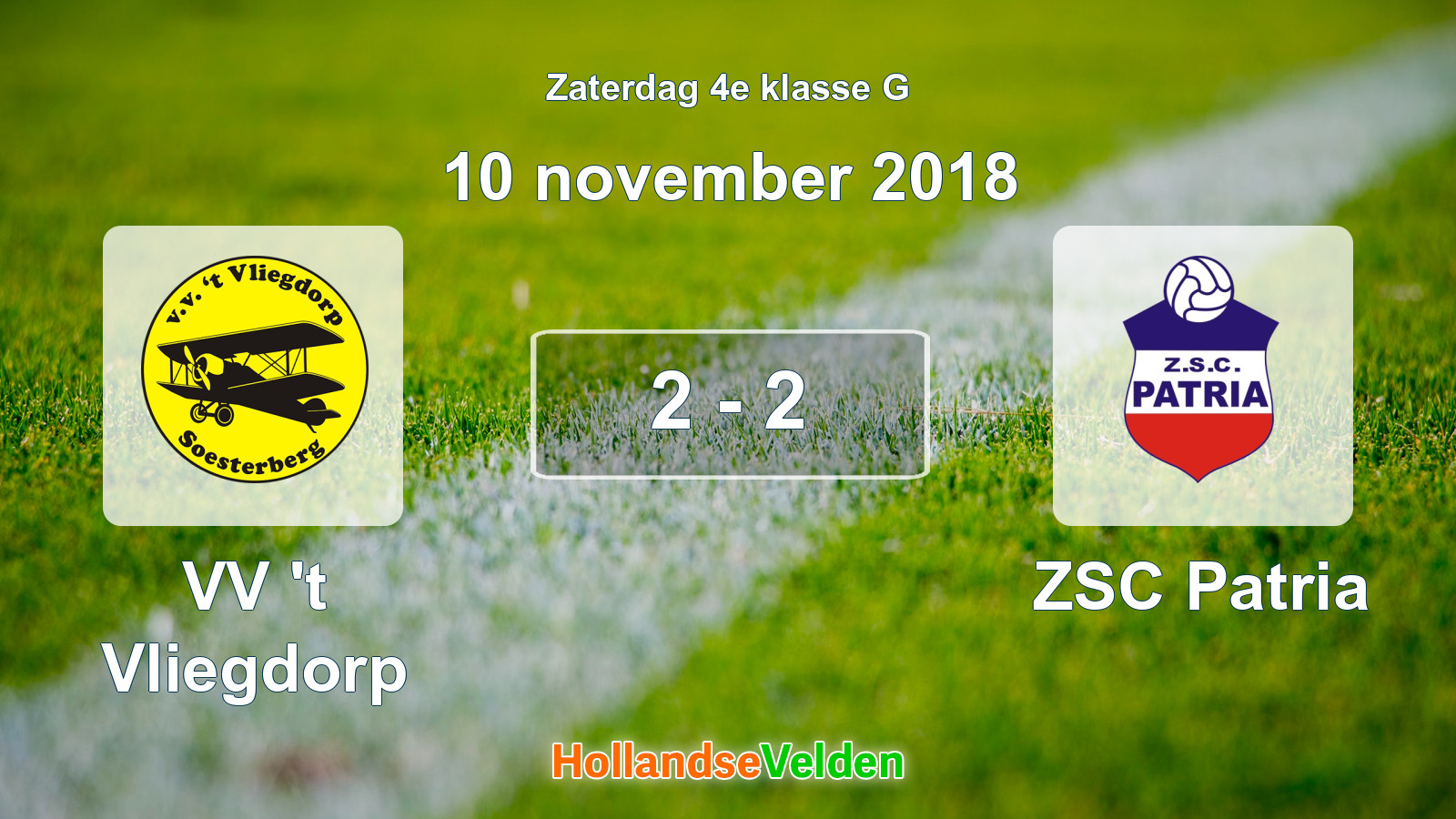 Gespeelde wedstrijd: VV 't Vliegdorp - ZSC Patria 2 - 2 (10 november 2018)