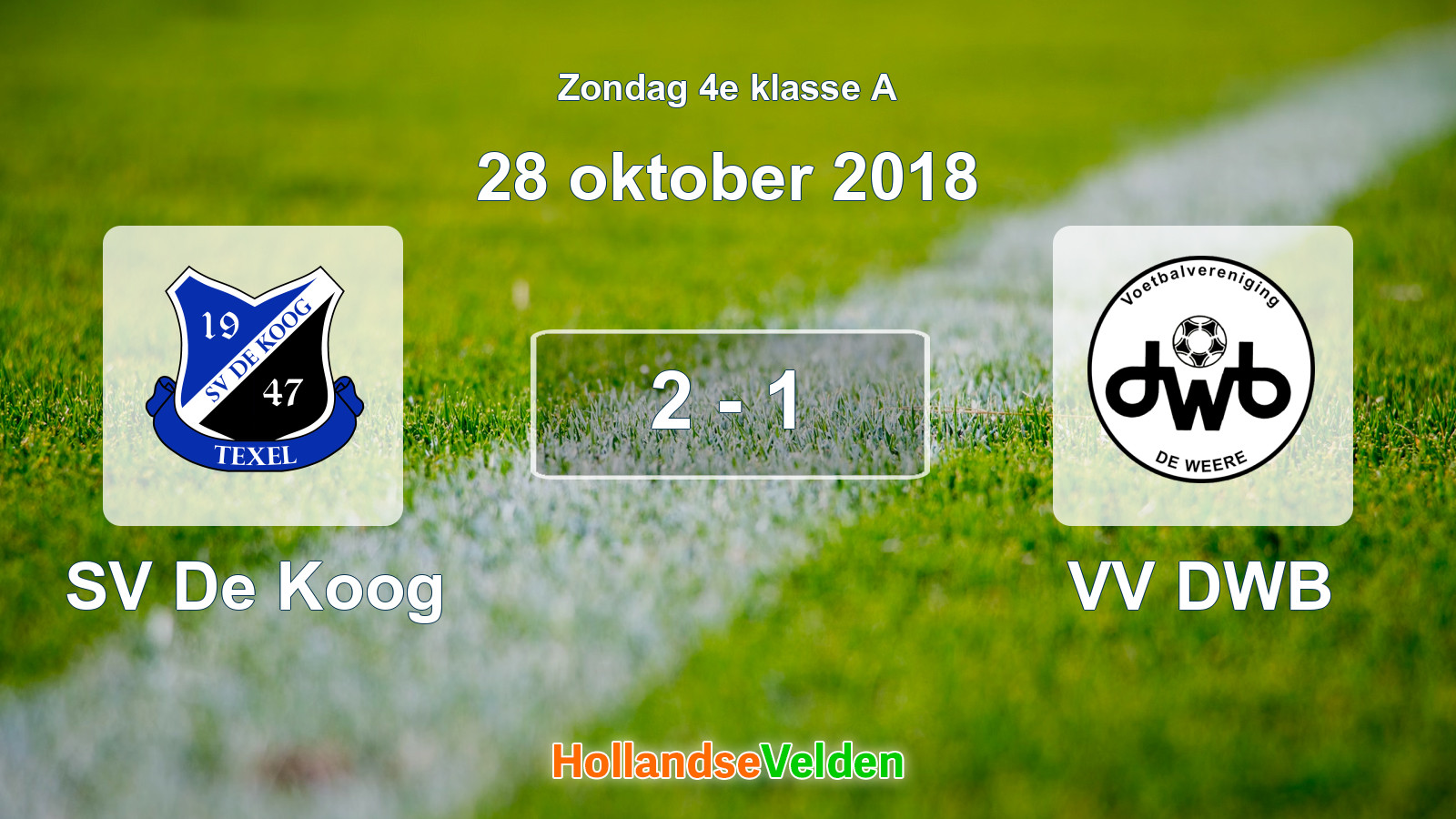 Gespeelde wedstrijd: SV De Koog - VV DWB 2 - 1 (28 oktober 2018)
