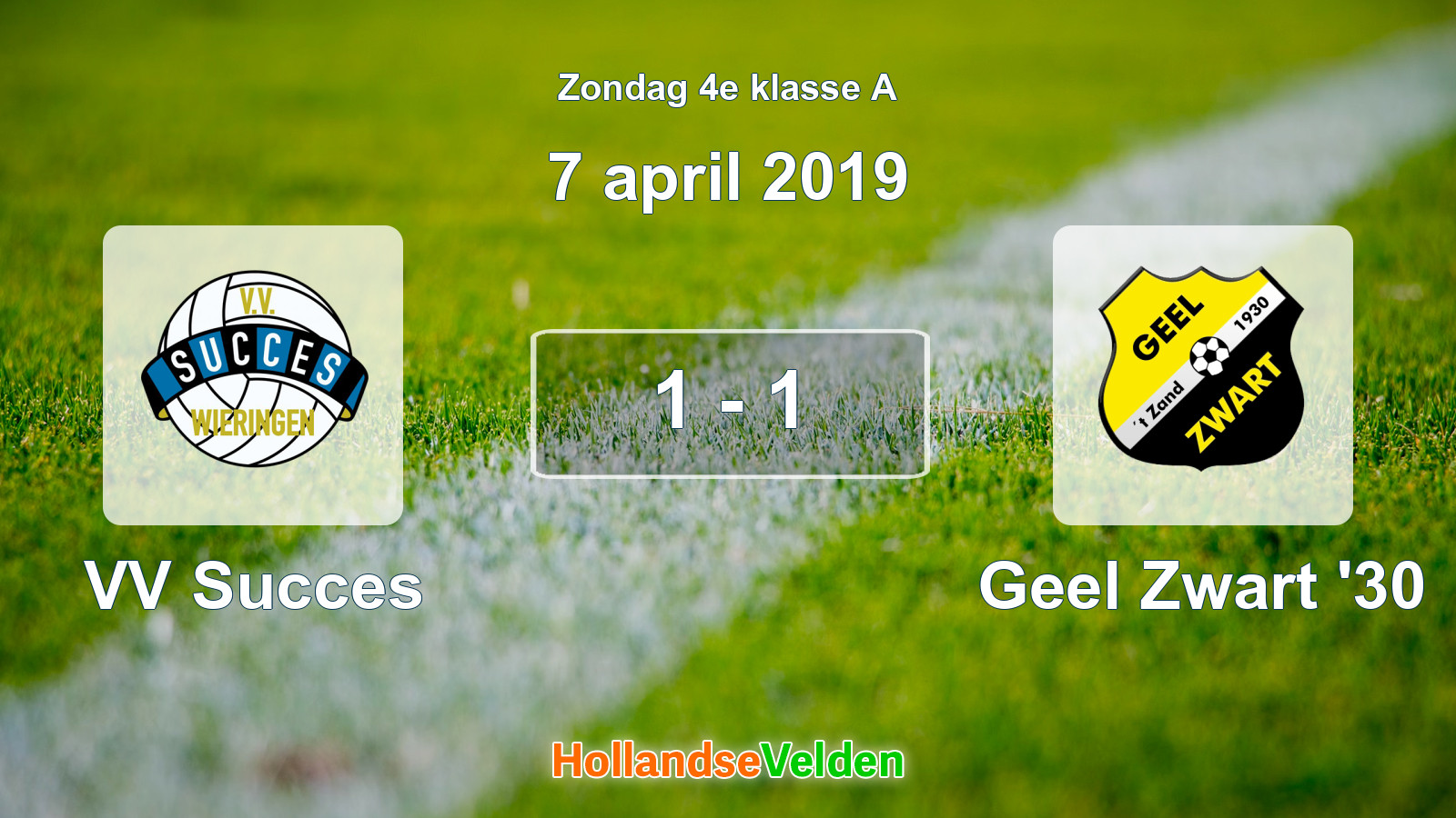 Gespeelde wedstrijd: VV Succes - Geel Zwart '30 1 - 1 (7 april 2019)