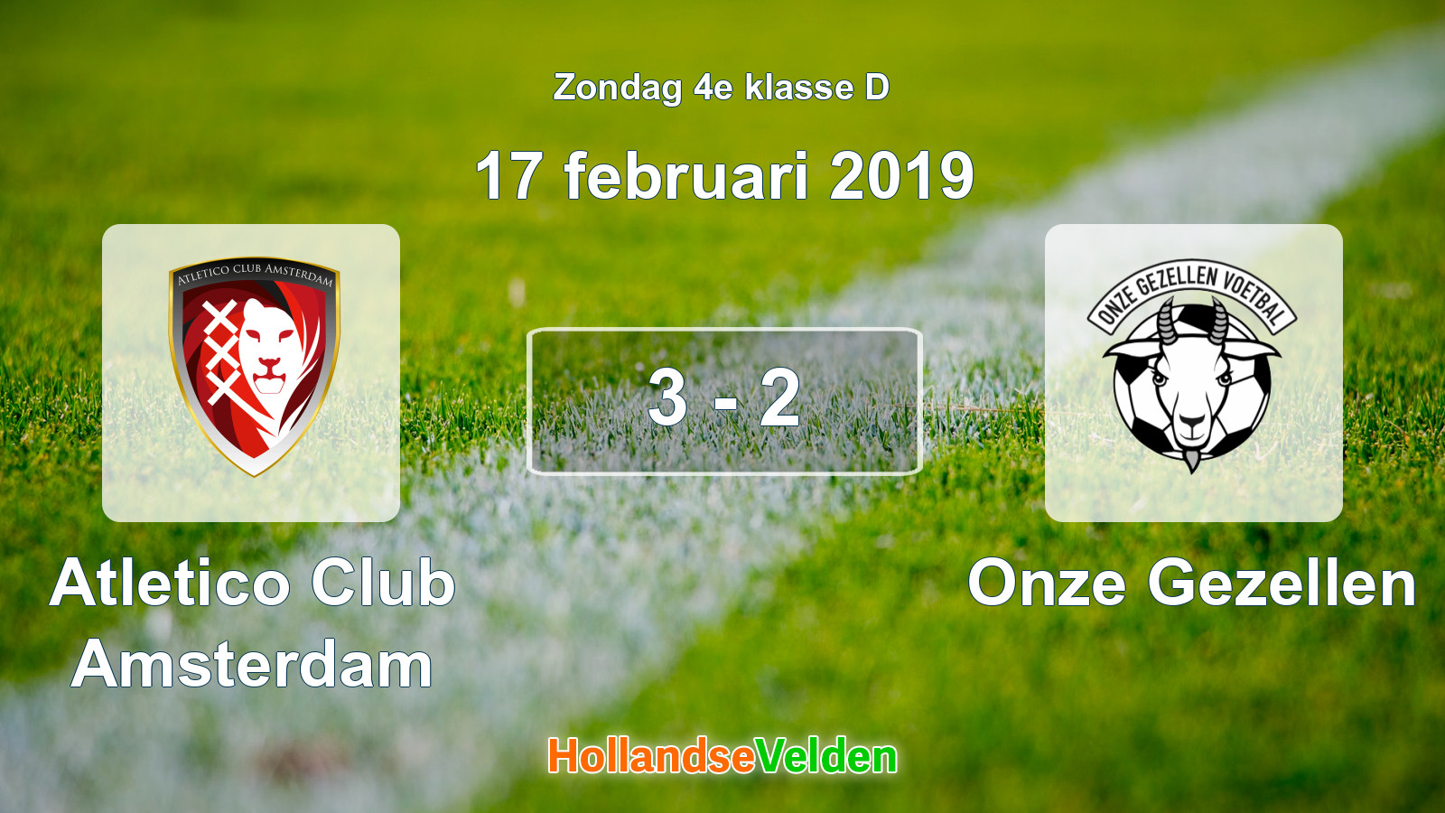 Gespeelde wedstrijd: Atletico Club Amsterdam - Onze Gezellen 3 - 2 (17 februari 2019)