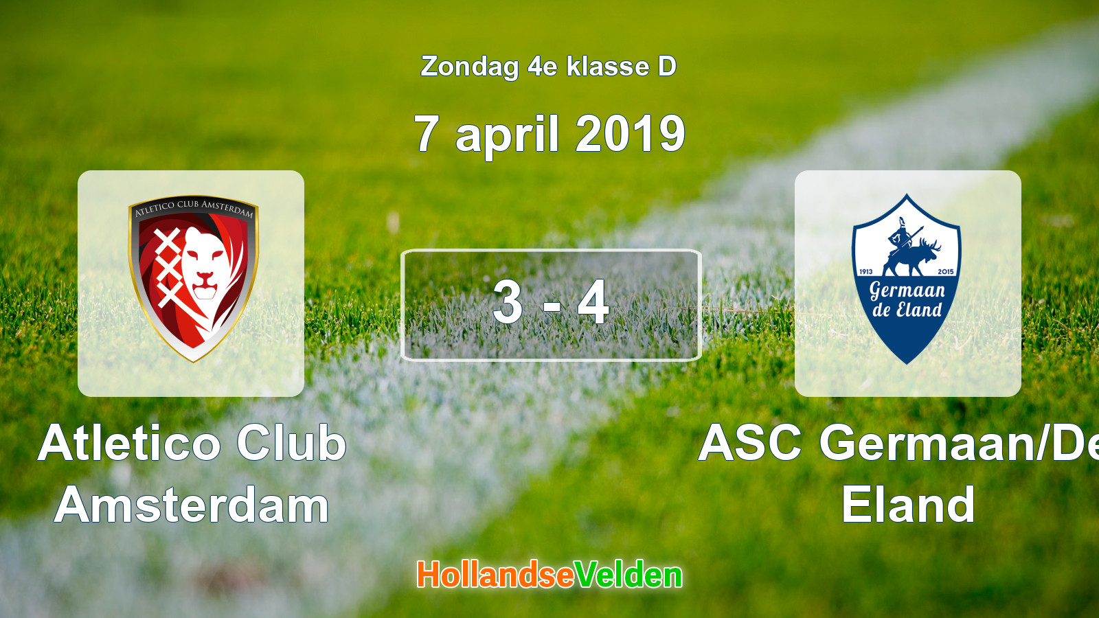 Gespeelde wedstrijd: Atletico Club Amsterdam - ASC Germaan/De Eland 3 - 4 (7 april 2019)
