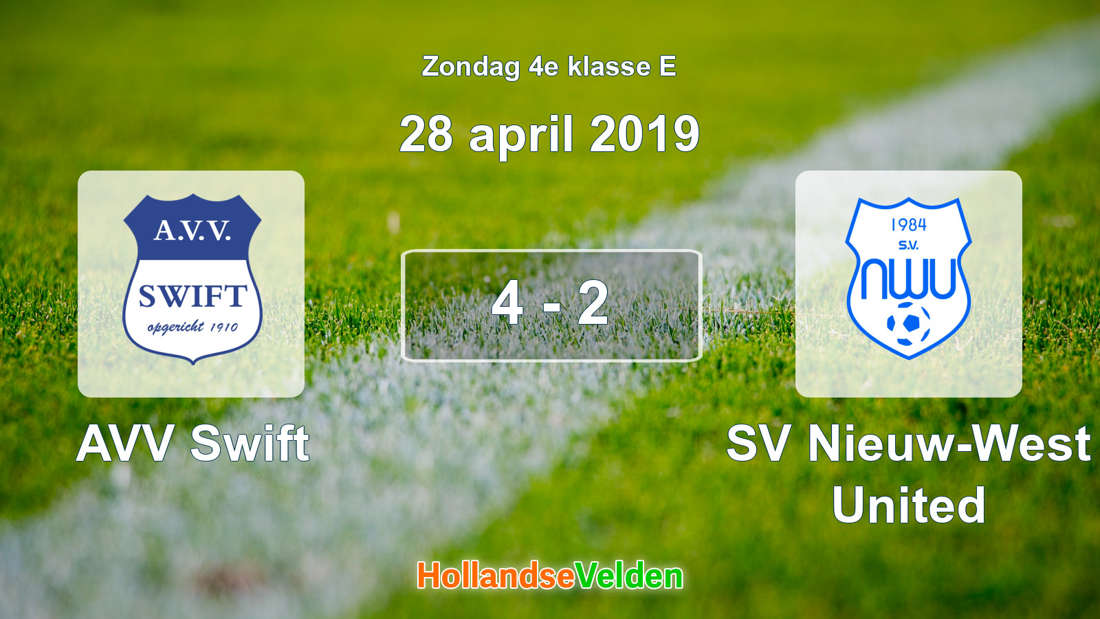 Gespeelde wedstrijd: AVV Swift - SV Nieuw-West United 4 - 2 (28 april 2019)
