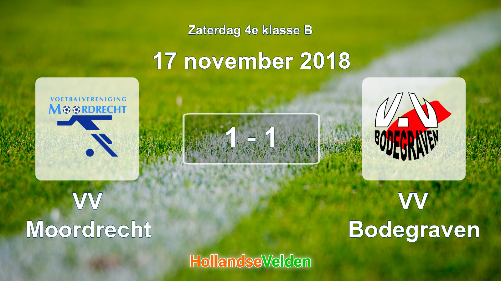 Gespeelde wedstrijd: VV Moordrecht - VV Bodegraven 1 - 1 (17 november 2018)