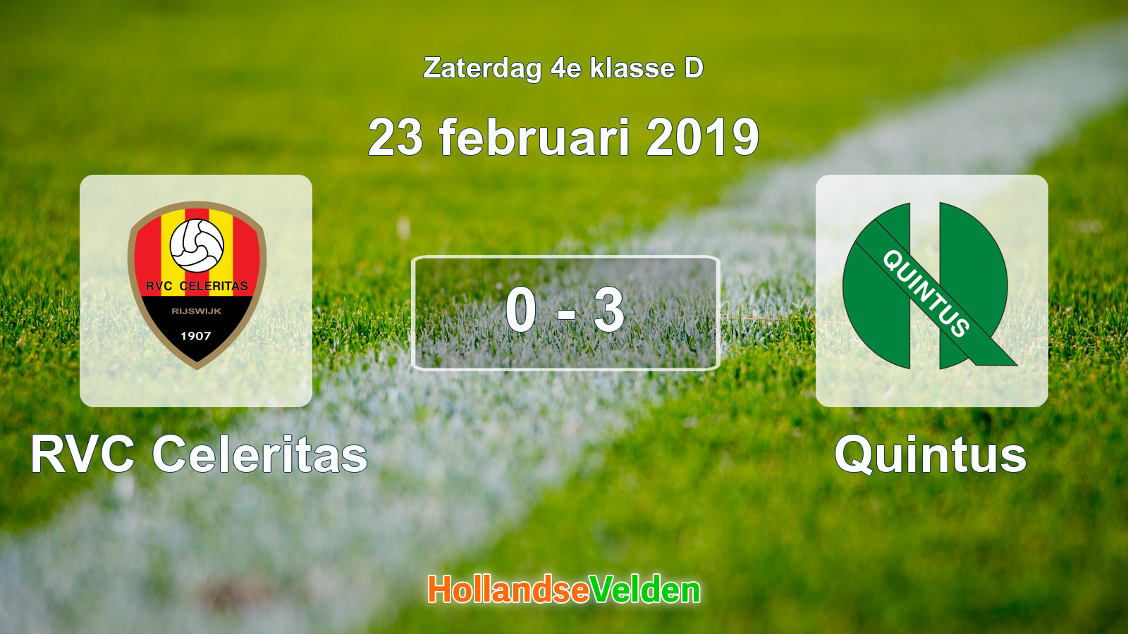 Gespeelde wedstrijd: RVC Celeritas - Quintus 0 - 3 (23 februari 2019)