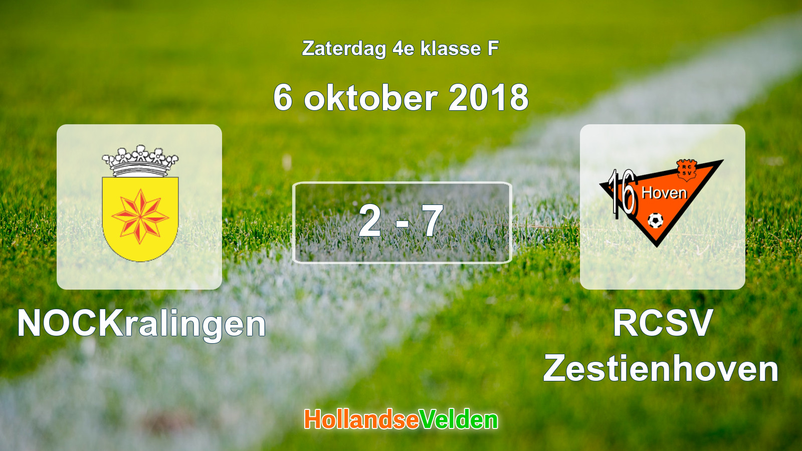 Gespeelde wedstrijd: NOCKralingen - RCSV Zestienhoven 2 - 7 (6 oktober 2018)