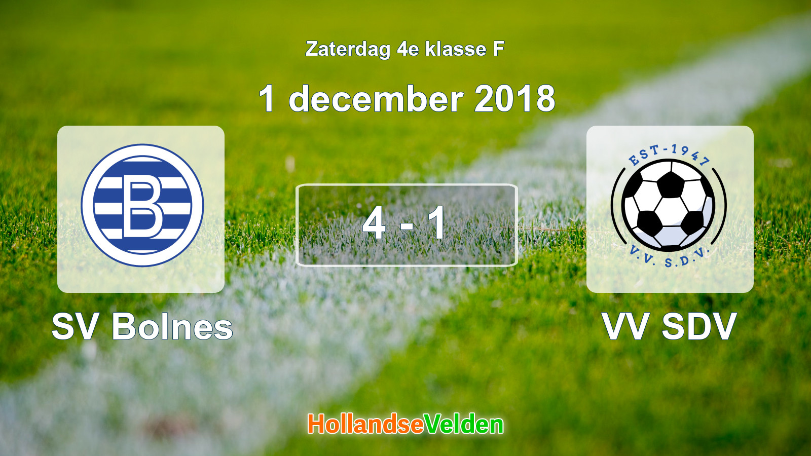 Gespeelde wedstrijd: SV Bolnes - VV SDV 4 - 1 (1 december 2018)