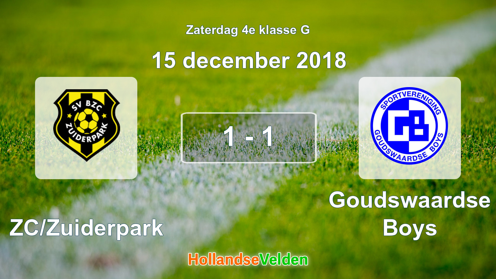 Gespeelde wedstrijd: BZC/Zuiderpark - Goudswaardse Boys 1 - 1 (15 december 2018)