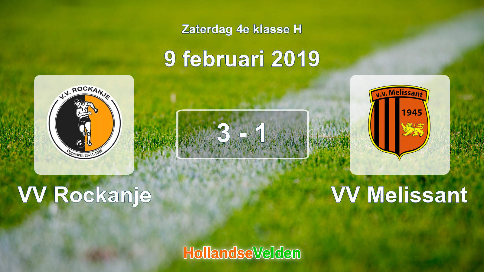 Gespeelde wedstrijd: VV Rockanje - VV Melissant 3 - 1 (9 februari 2019)