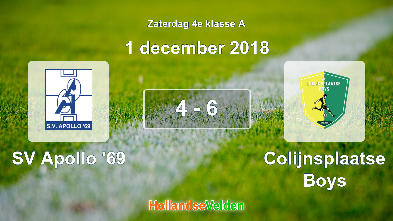 Gespeelde wedstrijd: SV Apollo '69 - Colijnsplaatse Boys 4 - 6 (1 december 2018)