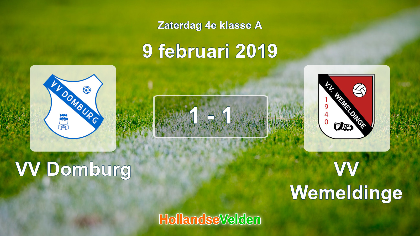 Gespeelde wedstrijd: VV Domburg - VV Wemeldinge 1 - 1 (9 februari 2019)