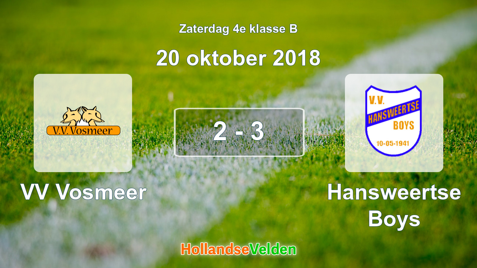 Gespeelde wedstrijd: VV Vosmeer - Hansweertse Boys 2 - 3 (20 oktober 2018)