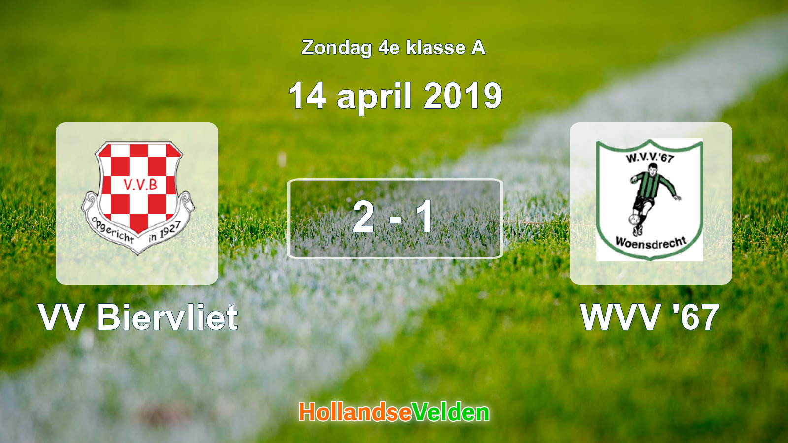 Gespeelde wedstrijd: VV Biervliet - WVV '67 2 - 1 (14 april 2019)