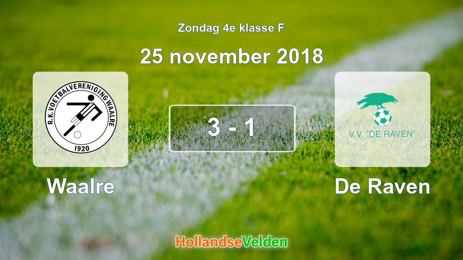 Gespeelde wedstrijd: Waalre - De Raven 3 - 1 (25 november 2018)