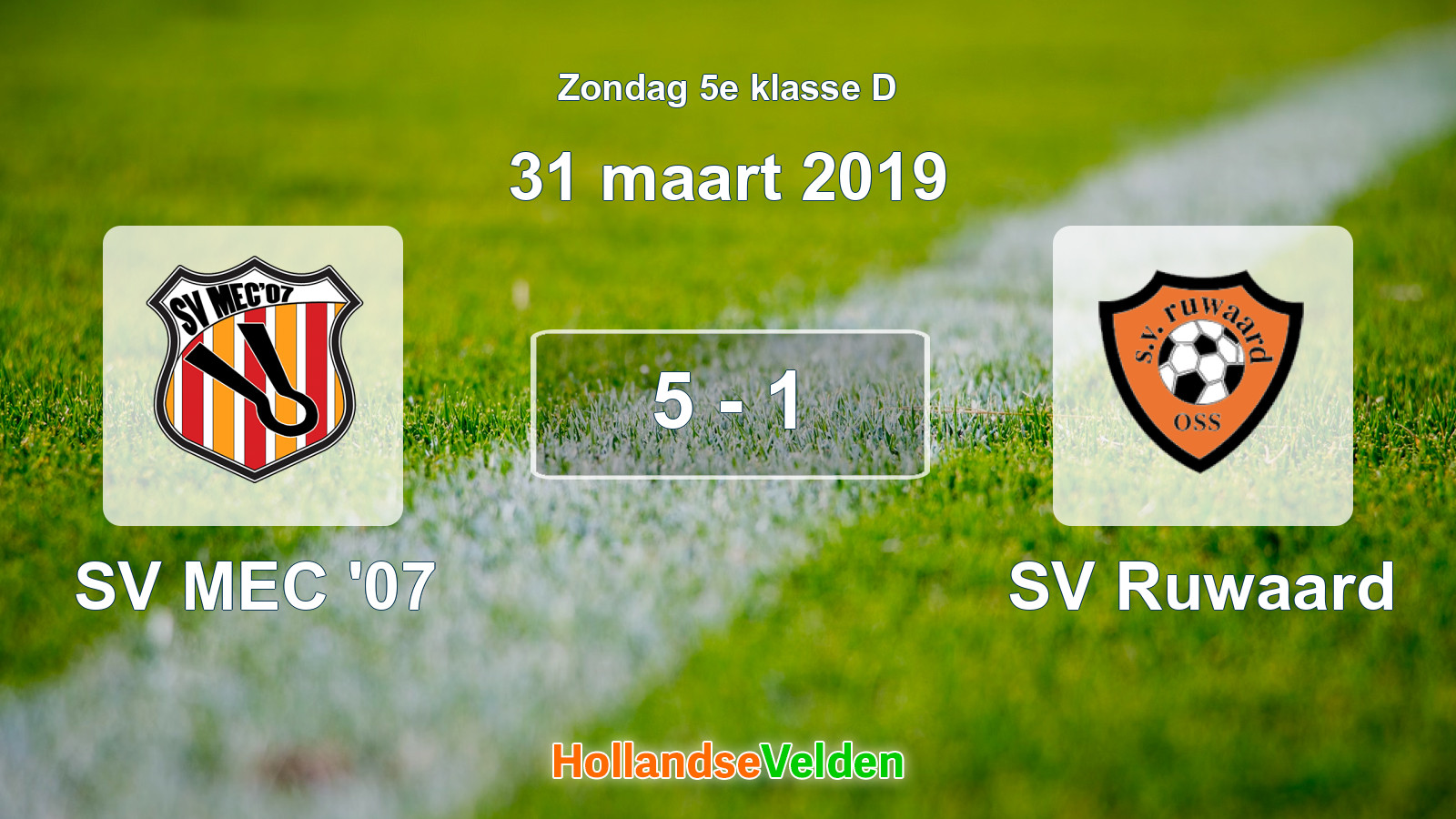 Gespeelde wedstrijd: SV MEC '07 - SV Ruwaard 5 - 1 (31 maart 2019)
