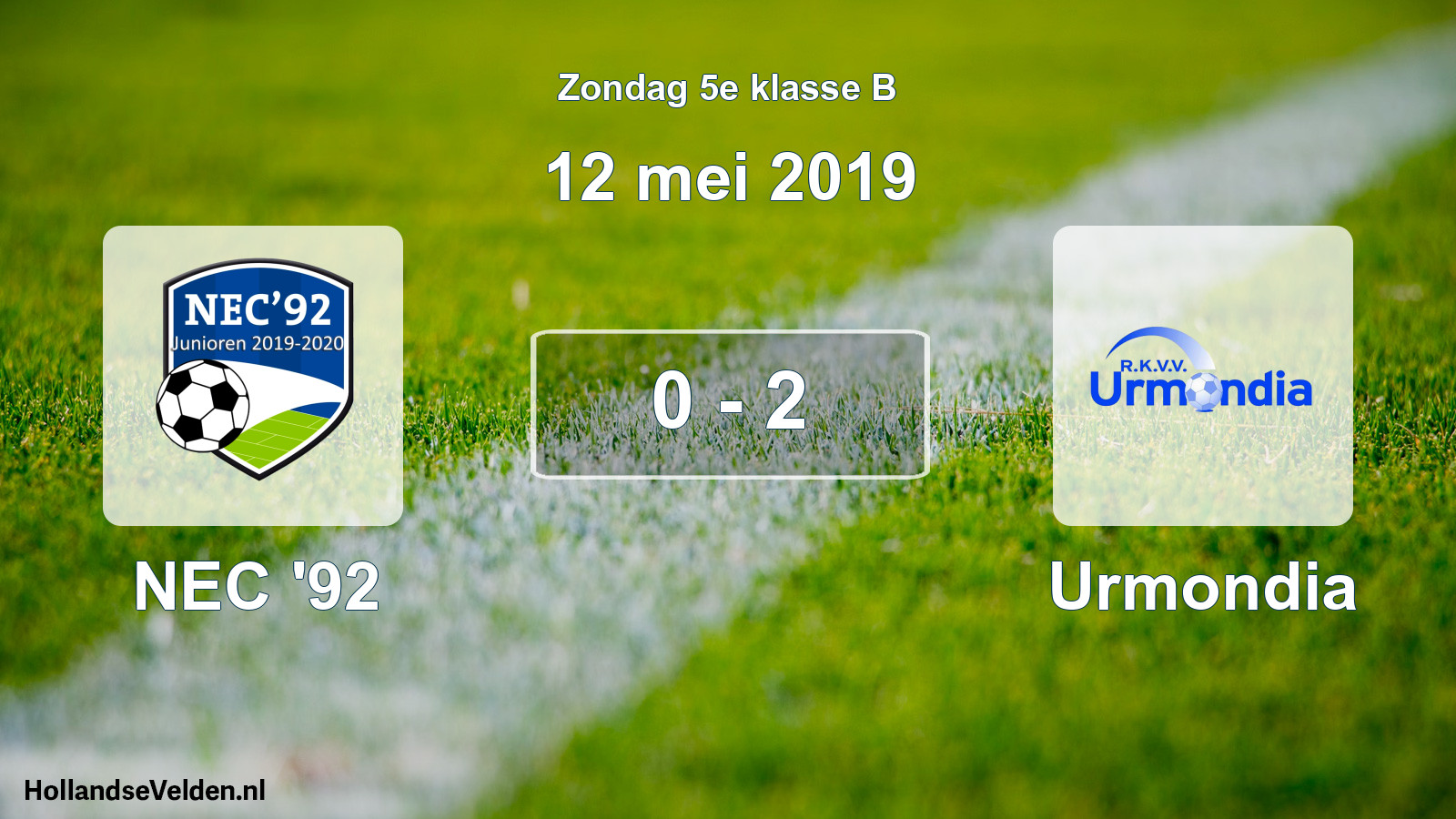 Gespeelde wedstrijd: NEC '92 - Urmondia 0 - 2 (12 mei 2019)