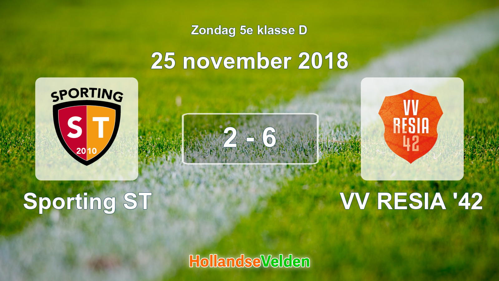 Gespeelde wedstrijd: Sporting ST - VV RESIA '42 2 - 6 (25 november 2018)