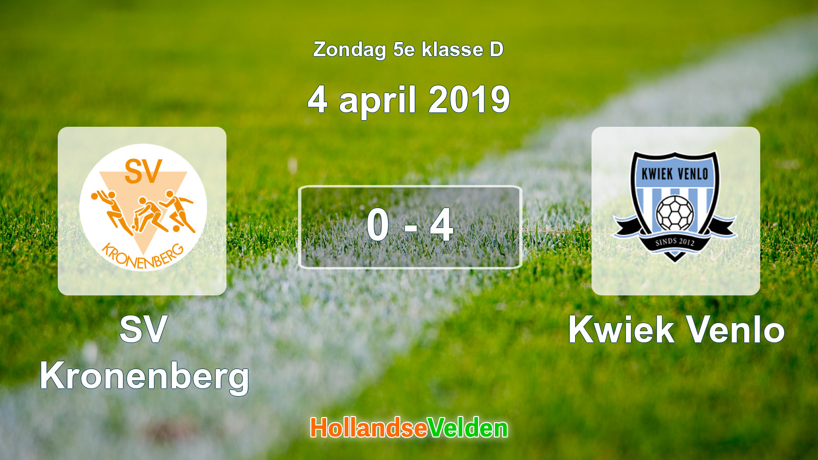 Gespeelde wedstrijd: SV Kronenberg - Kwiek Venlo 0 - 4 (4 april 2019)