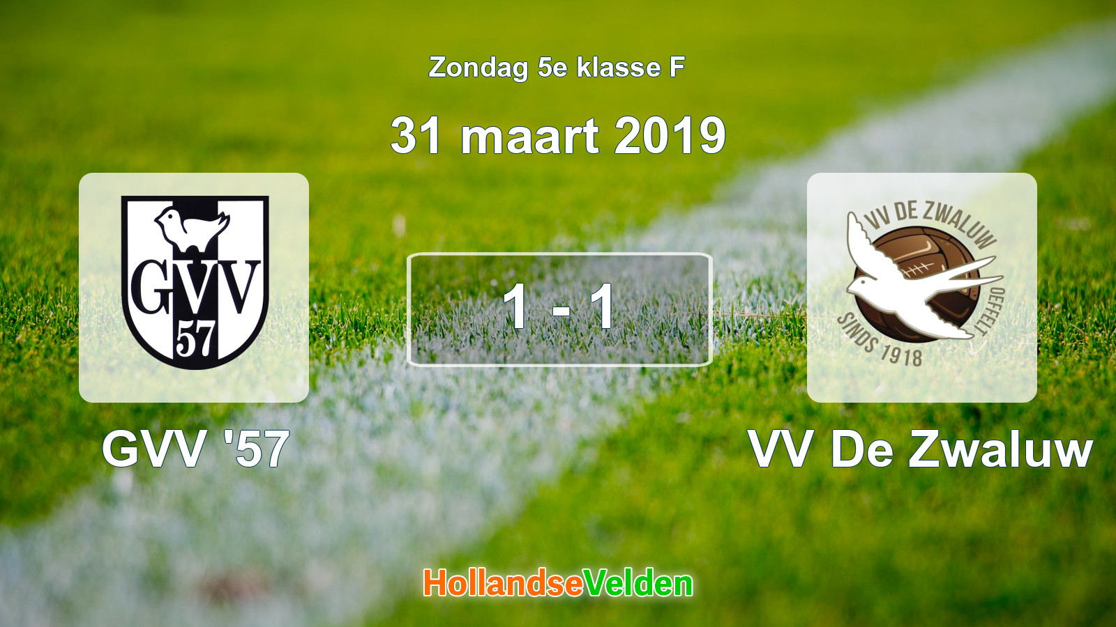 Gespeelde wedstrijd: GVV '57 - VV De Zwaluw 1 - 1 (31 maart 2019)