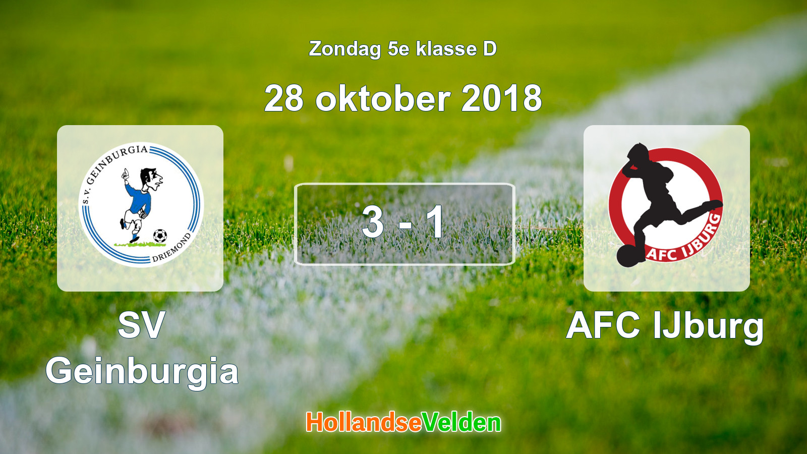 Gespeelde wedstrijd: SV Geinburgia - AFC IJburg 3 - 1 (28 oktober 2018)